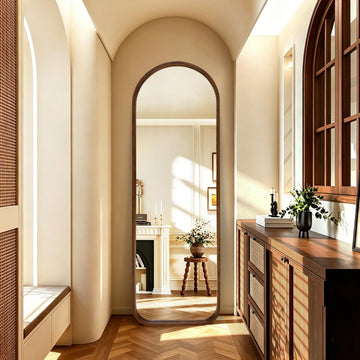 Arched Full Length Mirror, Wall-Mounted Mirrors, Black Walnut, 66"×21"