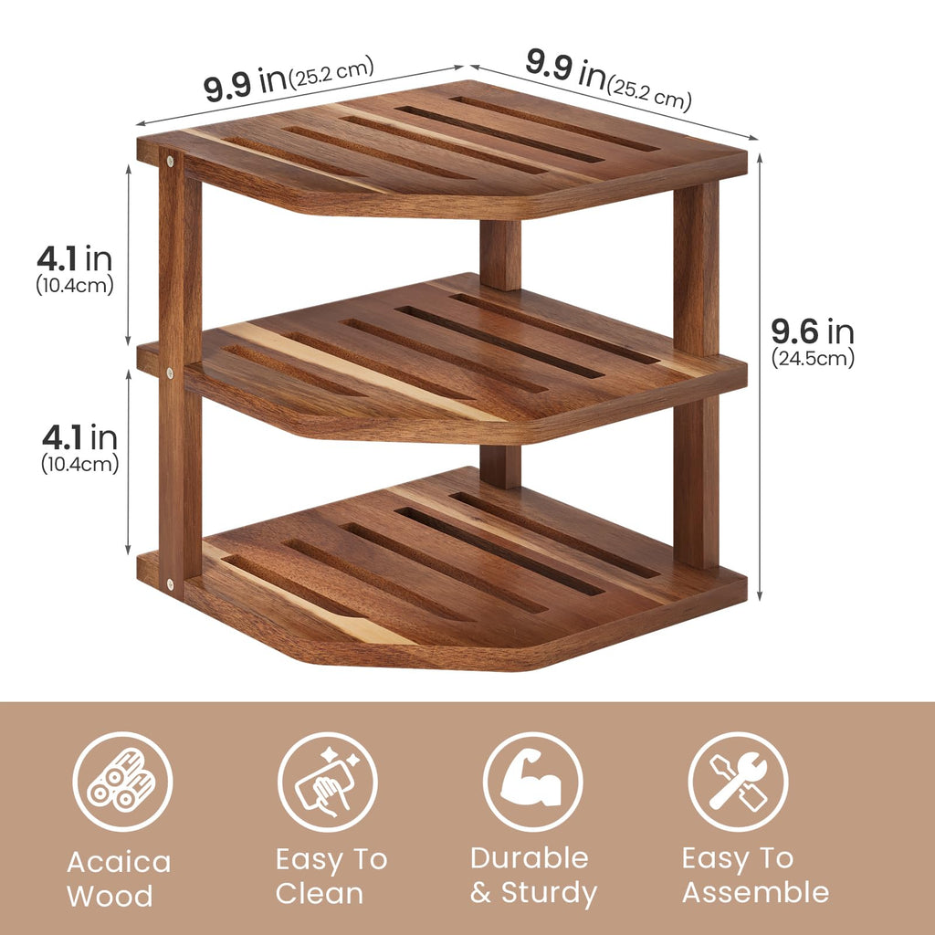 3 Tier Acacia Corner Shelf 2 Pack, Dish Drying Rack, Cabinet