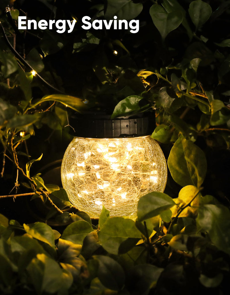 Lantern Solar Lights Outdoor Waterproof 2-Pack, Solar Powered Hanging Lights Cracked Glass Hanging Globes for