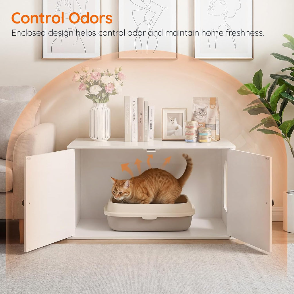 Cat Litter Box Enclosure, Hidden Litter Box Furniture with Side Entry, Litter Box Cabinet, Indoor Cat House, End Side