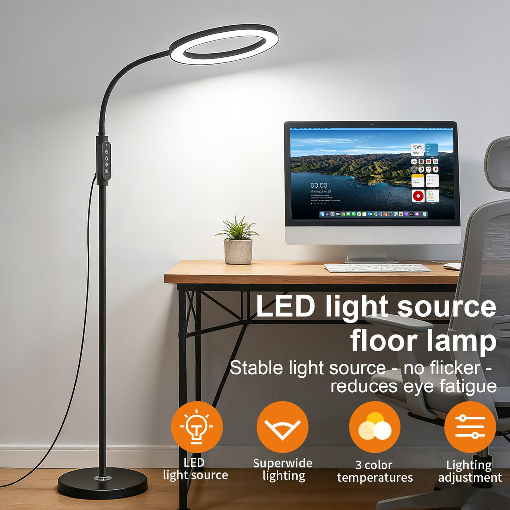 Super Bright 24W LED Reading Floor Lamp, Remote and Touch Dimmable