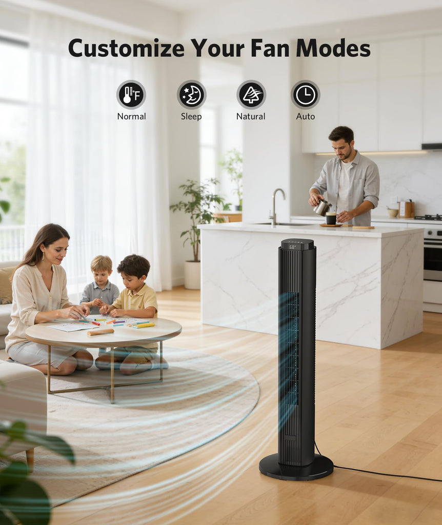 36 Inch Tower Fan , 23ft/s Velocity, Oscillating Standing Fans for Room with 6 Speeds, 4 Modes, LED Display, 12H