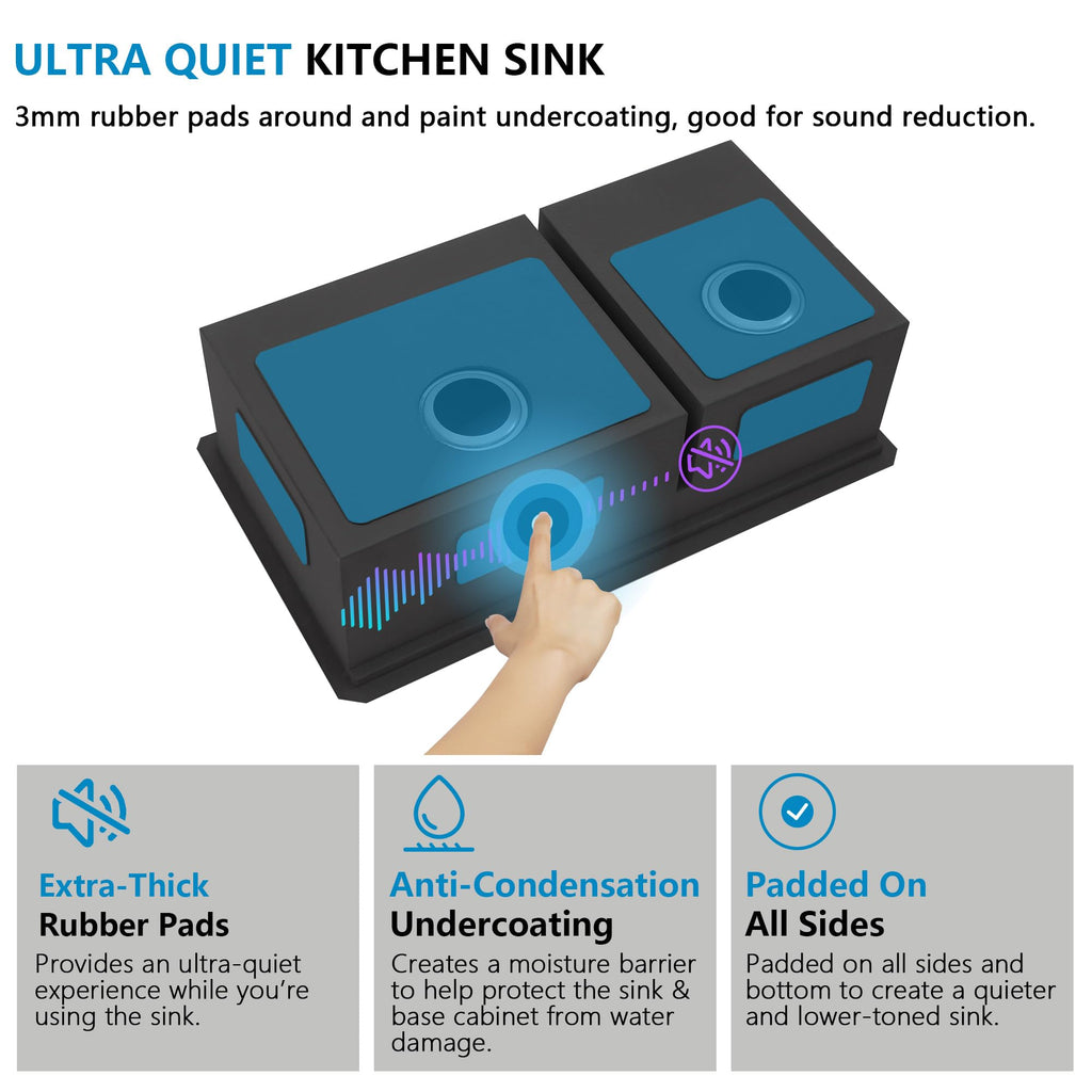 33"x19" Undermount Gold Double Bowl Kitchen Sink Workstation