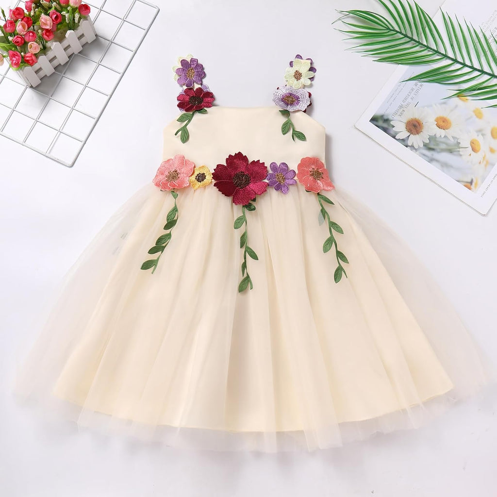 Toddler Baby Embroidery Flower Girl Dress Tulle Pageant Wedding Gown