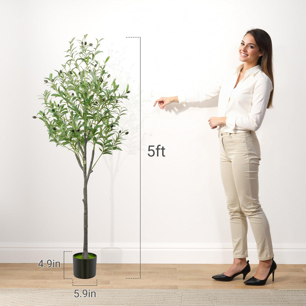 5 Feet Artificial Olive Trees Indoor, Fake Faux Olive Silk Tree