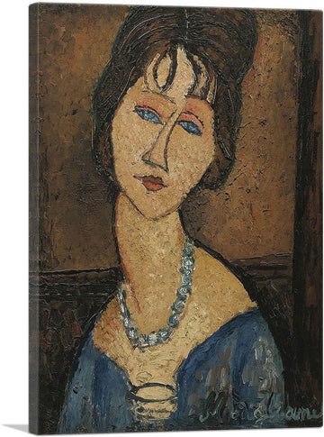 Portrait of Jeanne Hebuterne with Necklace 1917 Canvas Art Print Stretched Framed Painting Picture Poster Giclee Wall