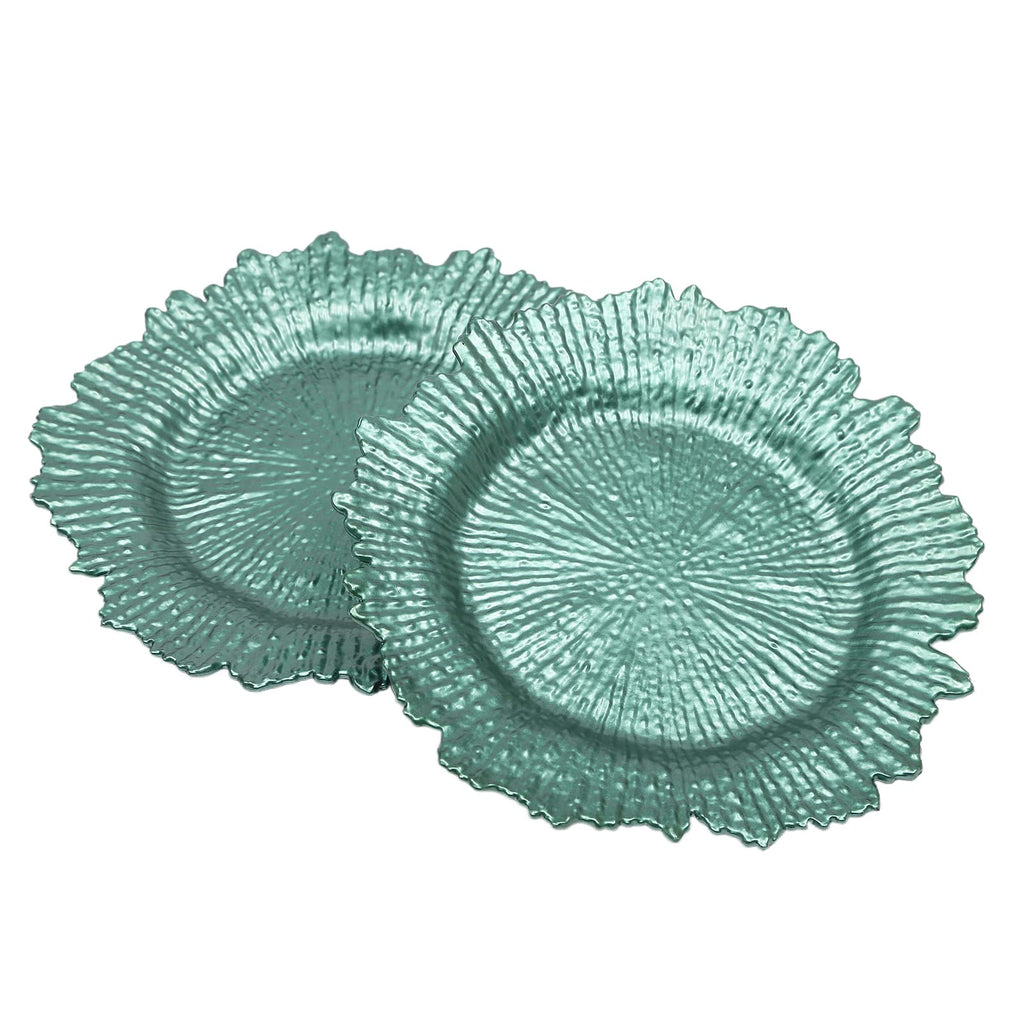 24 Pack Green Charger Plates, 13 inch Reusable Matte Reef Plate Charger with Petal Rim Round Plastic Reef Plate