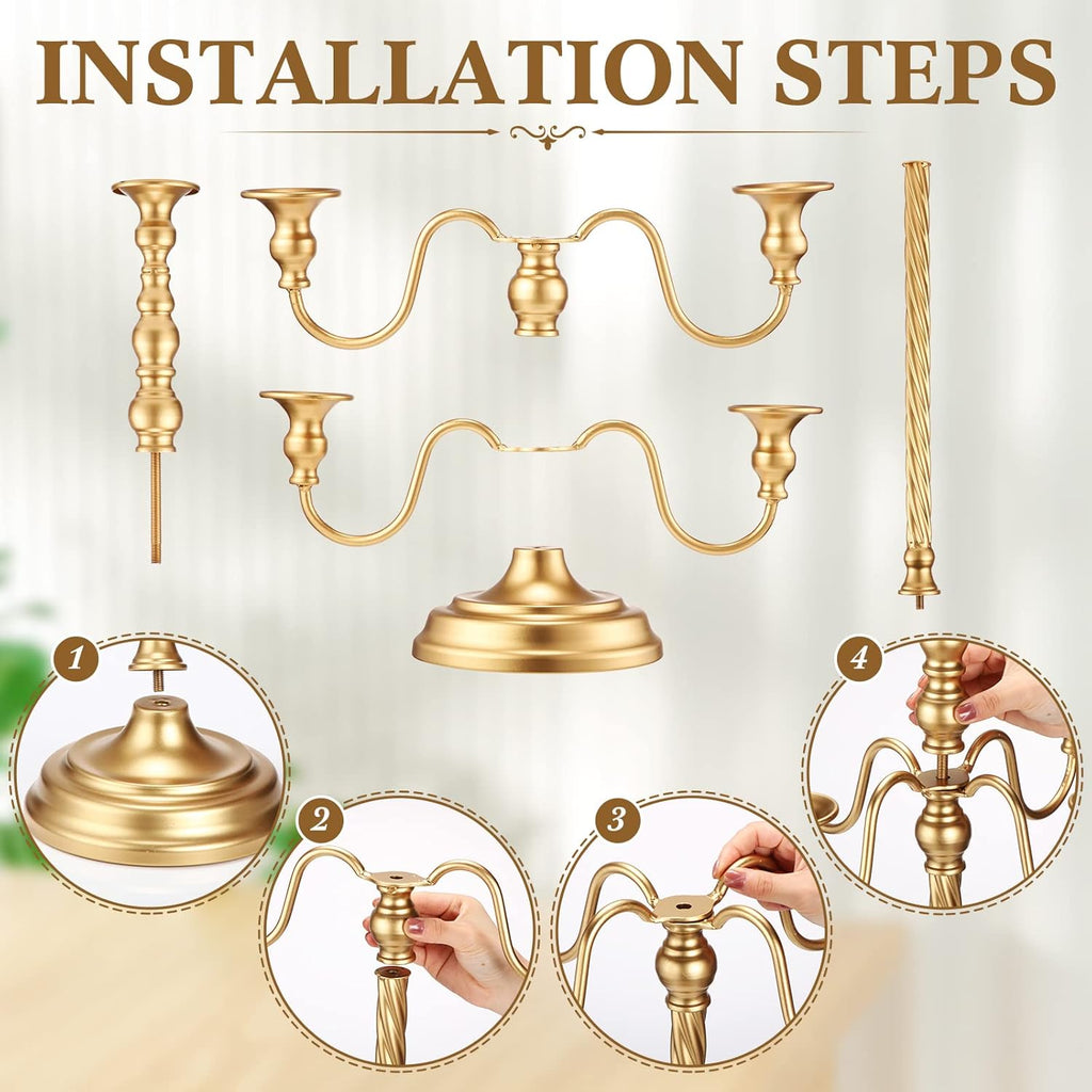 6 Pack Wedding Gold Candelabra Table Centerpieces 28 inch Tall Candelabra Metal Candle Holder 5 Arm Taper Candlestick