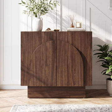 Walnut Sideboard Buffet Cabinet with Storage, 31.5" Modern Sideboard Cabinet with Arched Doors & Shelf, Farmhouse