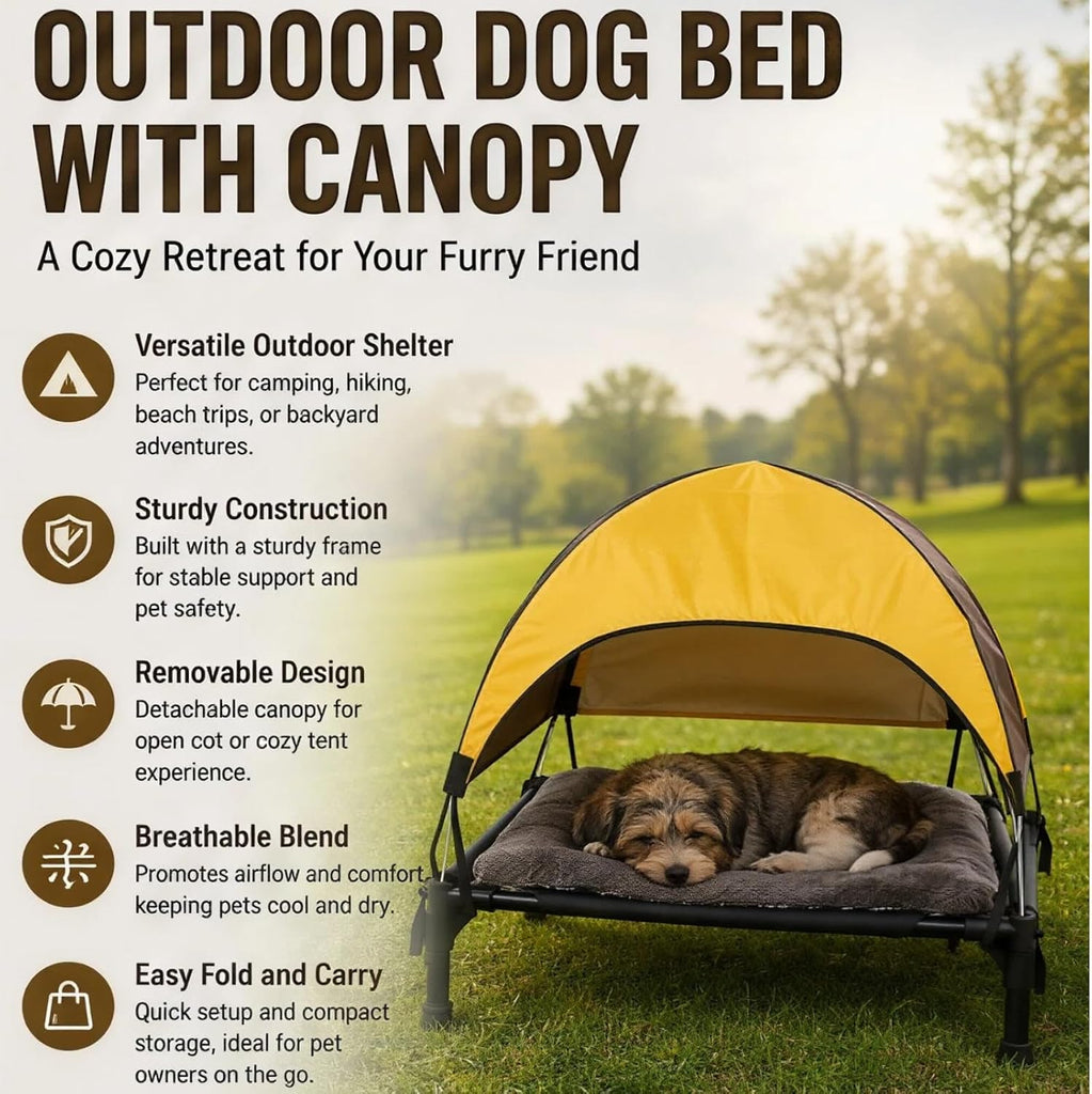 Outdoor Dog Bed with Canopy, Pet Chair with Removable Shade, Portable Pet Bed with Umbrella Water Resistant