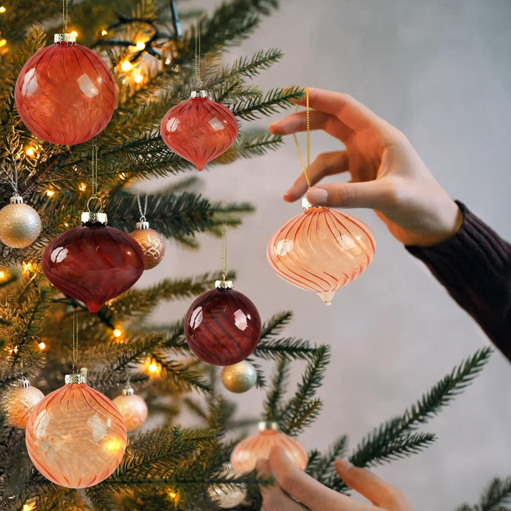 Brown Glass Christmas Ornaments, 12-Pc Vintage Ball & Onion Shapes for Tree - Set of 12