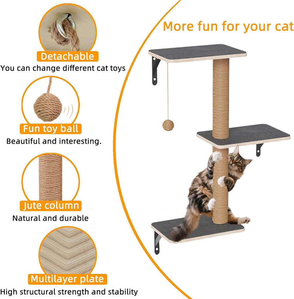 5-in-1 Cat Wall Shelves Set with Hammock, Wall-Mounted Cat Furniture Includes Condo, Bridge, Ladder & Steps