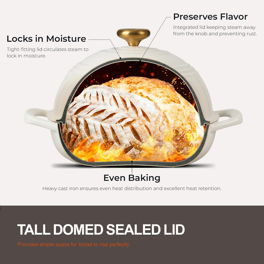 Enameled Cast Iron Dutch Oven, 6QT Bread Oven with Dome Lid Recipe