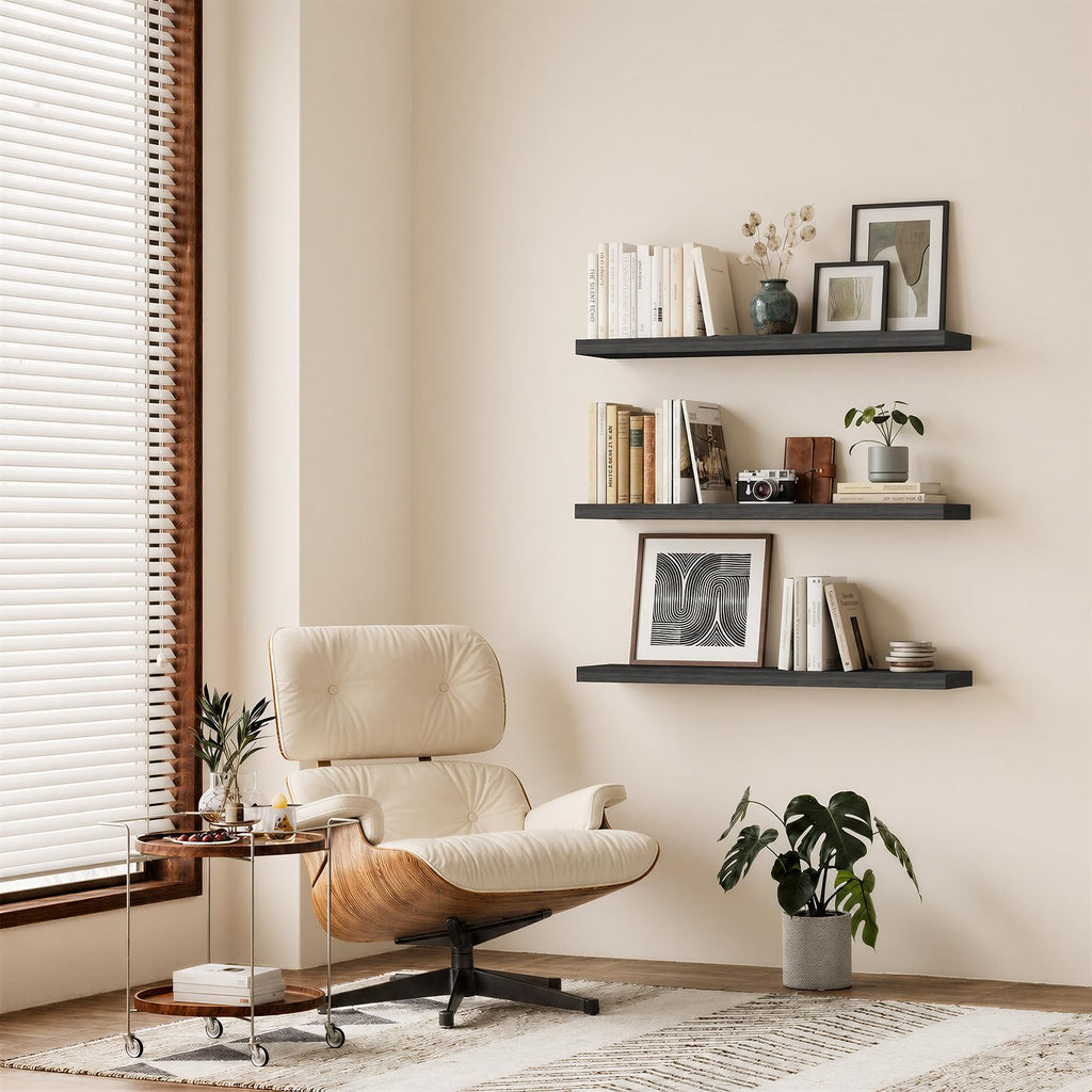 Black Floating Shelves 47.2in, Set of 2, Wall Mounted for Wall Decor
