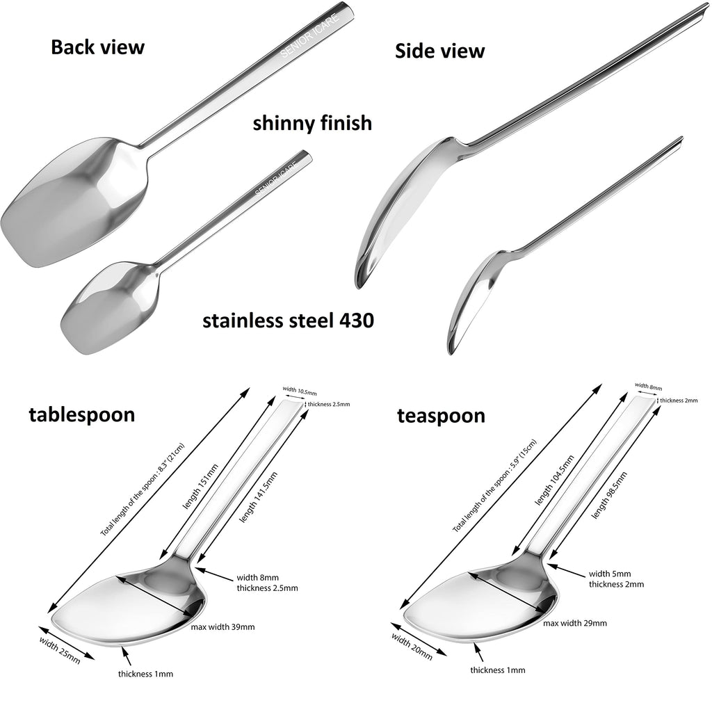Adaptive Utensils for Elderly, Parkinsons Flat Edge Spoon Set, Non-Weighted