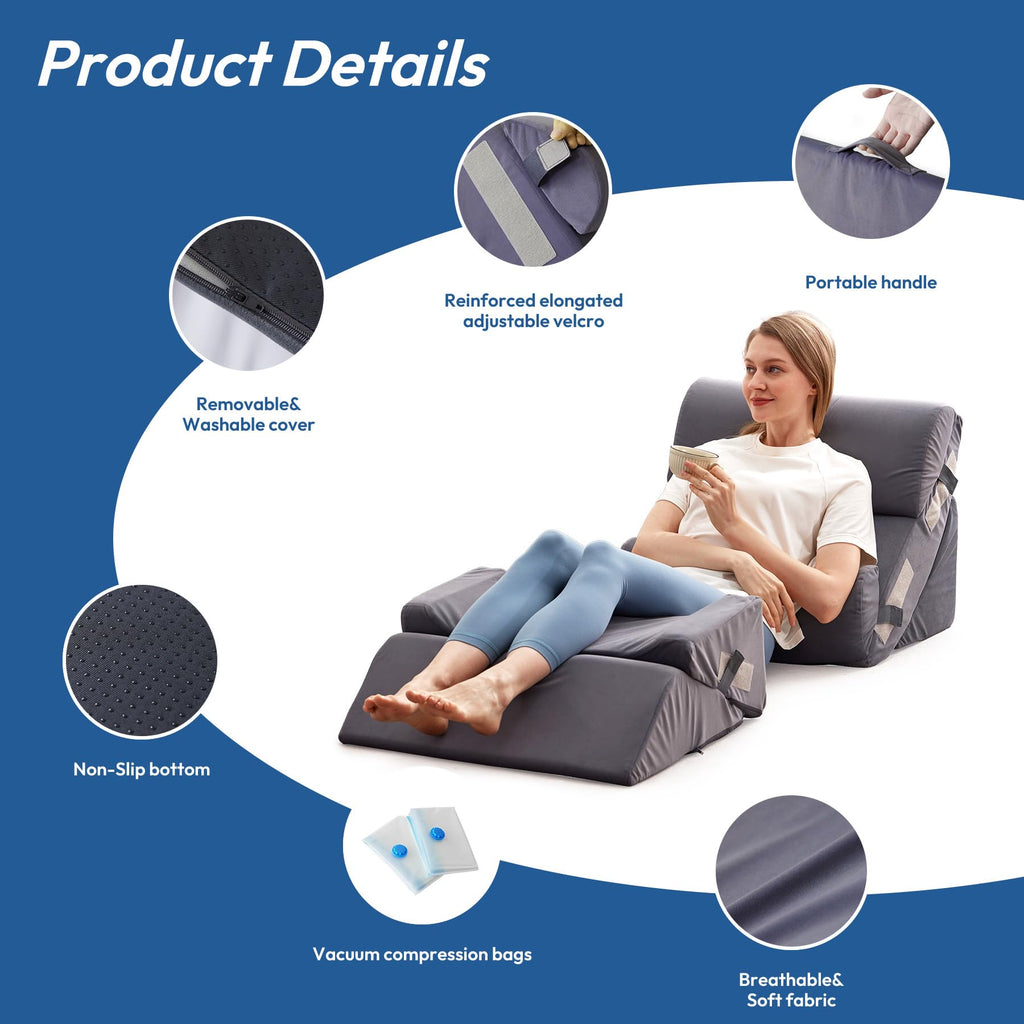 6PCS Wedge Pillow Set for After Surgery, Back Pillow for Bed Sitting Up, Orthopedic Bed Wedge for Body, Leg Pain