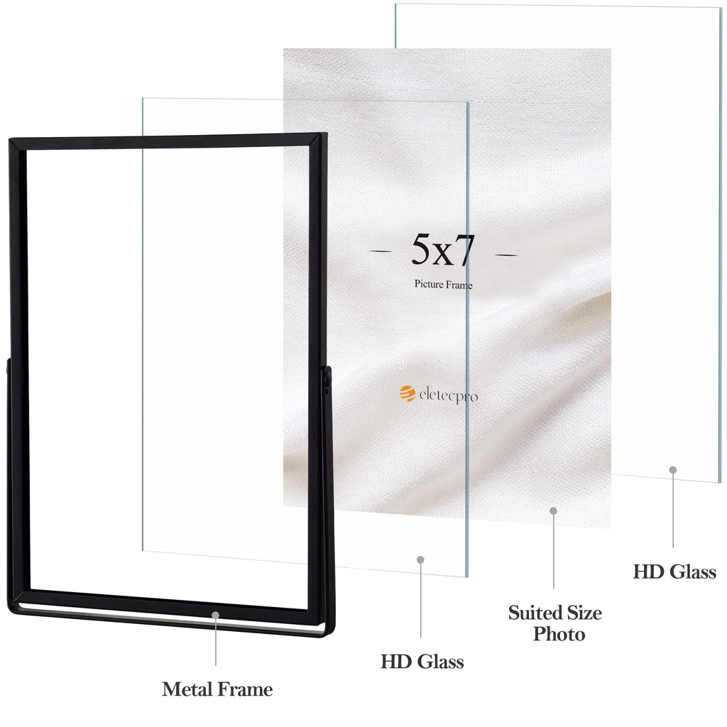 5x7 Floating Picture Frame, Real Glass Cover, Black, 2-Pack