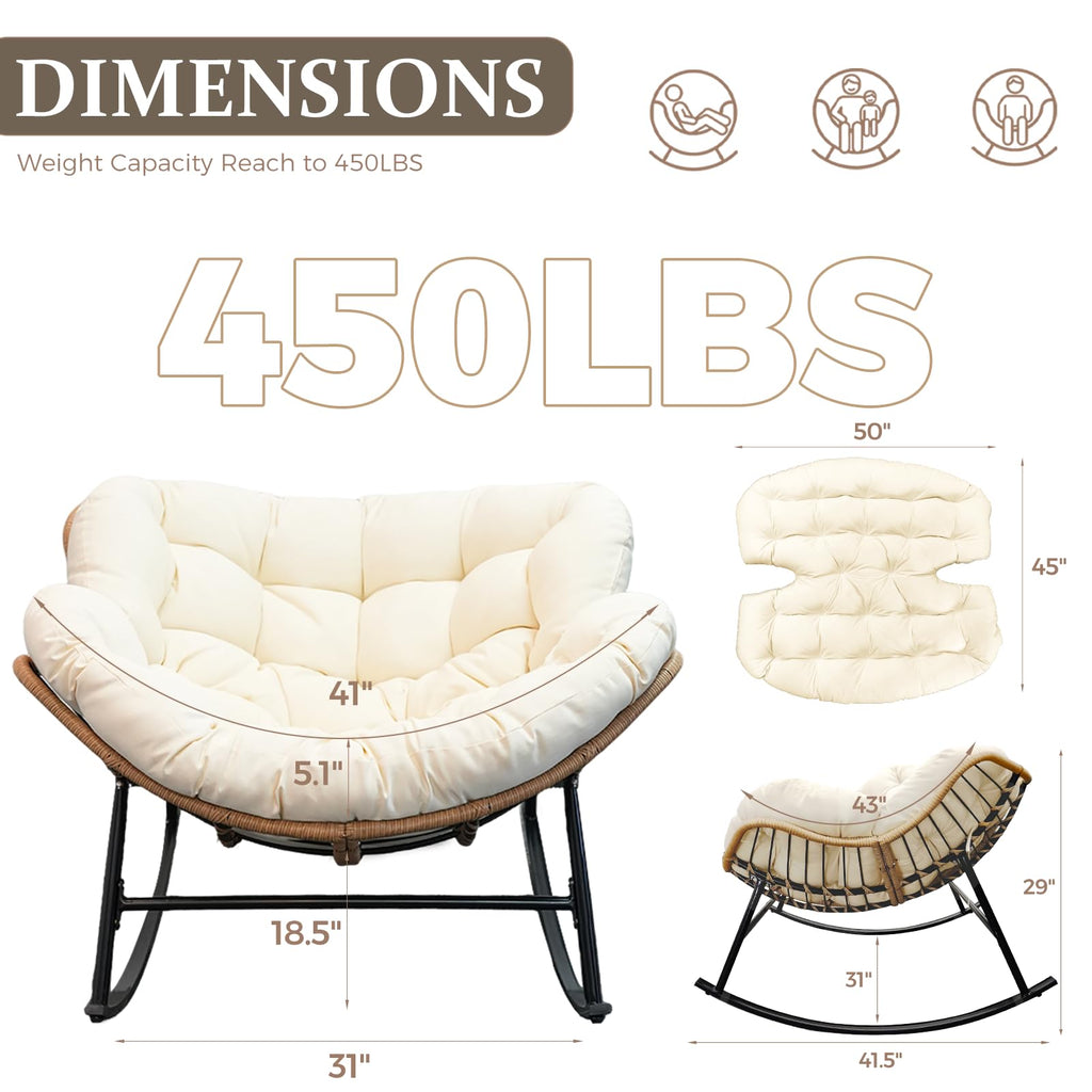 Outdoor Indoor Papasan Rocking Chair, Oversized Rattan Lounge Chair