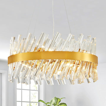 Modern Chandeliers for Dining Room, 8-Light Hanging Pendant Lighting Fixture for Living Room, Kitchen Island, Clear Glass Tube with Gold Frame, D19xW19xH19 A100-B0DSFLBRYS