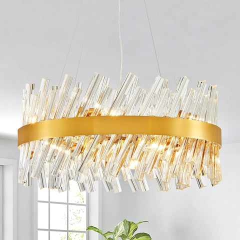 Modern Chandeliers for Dining Room, 8-Light Hanging Pendant Lighting Fixture for Living Room, Kitchen Island, Clear Glass Tube with Gold Frame, D19xW19xH19 A100-B0DSFLBRYS