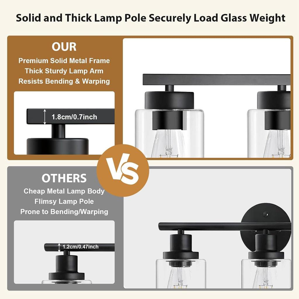 Modern Bathroom Light Fixtures, 5 Light Black Vanity Lights, Bathroom Lighting Fixtures Over Mirror with Clear Glass