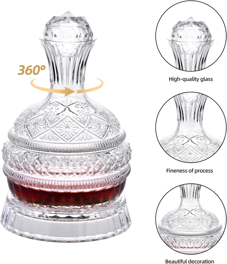 Decanter,1600ml Rotatable Glass Whiskey Decanter with Stopper