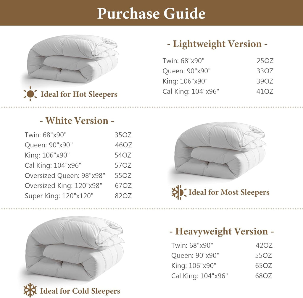 Luxury Oversized Queen Down Feather Fibers Comforter, Soft Cotton Blend Cover, High Fill Power Mediu