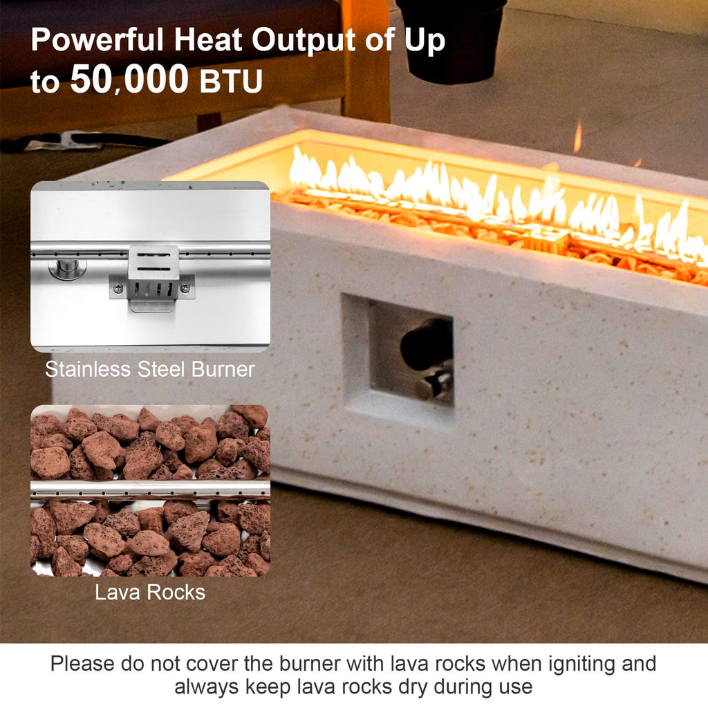 50, 000 BTU Outdoor Fire Pit Table, 42" Rectangle Terrazzo Propane Gas Fire Table with Auto-Ignition, Stainless Steel