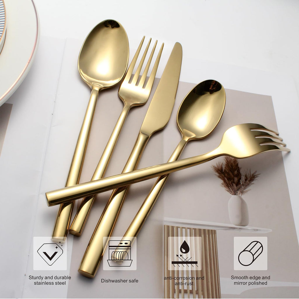 Gold Silverware Set, 20-Piece Flatware Cutlery Set Service for 4, Heavy Duty Titanium Coating Modern Design, 18/0