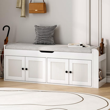 47.2" Storage Bench - Entryway Shoe Bench with Side Storage Shelves and 4 Doors, Multifunctional Entryway Bench with