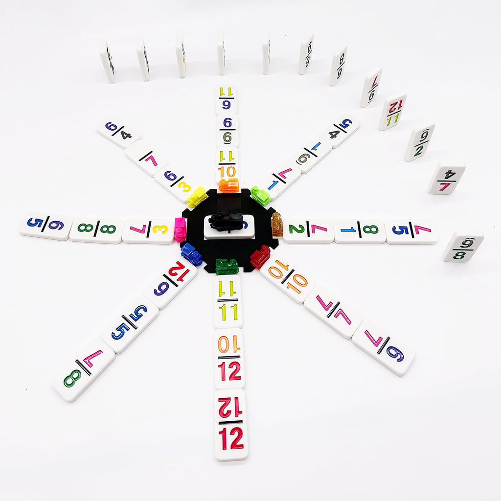 Mexican Train Dominoes with Numbers, Color Double 12 Numerical Domine Set for Adults and Family, Classic 91 Tiles