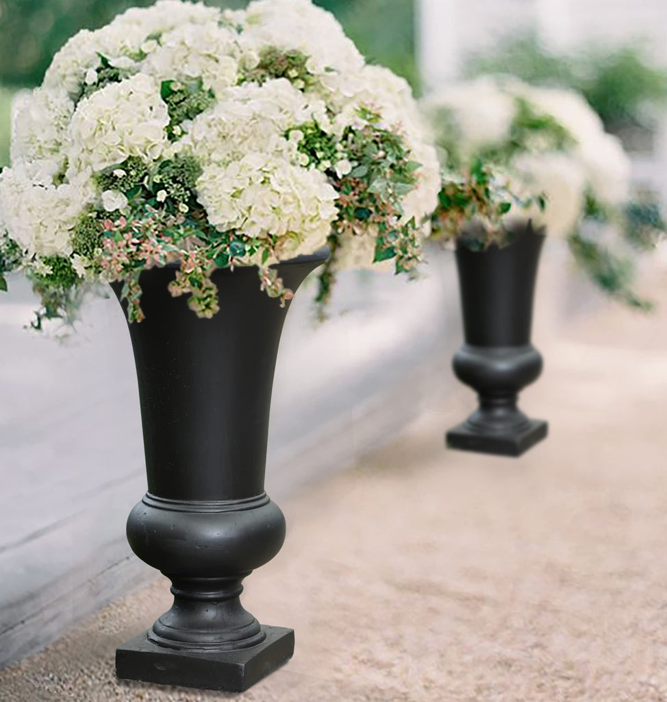 LuxenHome 23" Black Tall Urn Planter Pot with Drainage Hole and Rubber Plug