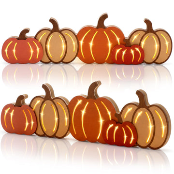 Fall Pumpkin LED Wooden Sign Rustic Wooden Word Sign for Table Home