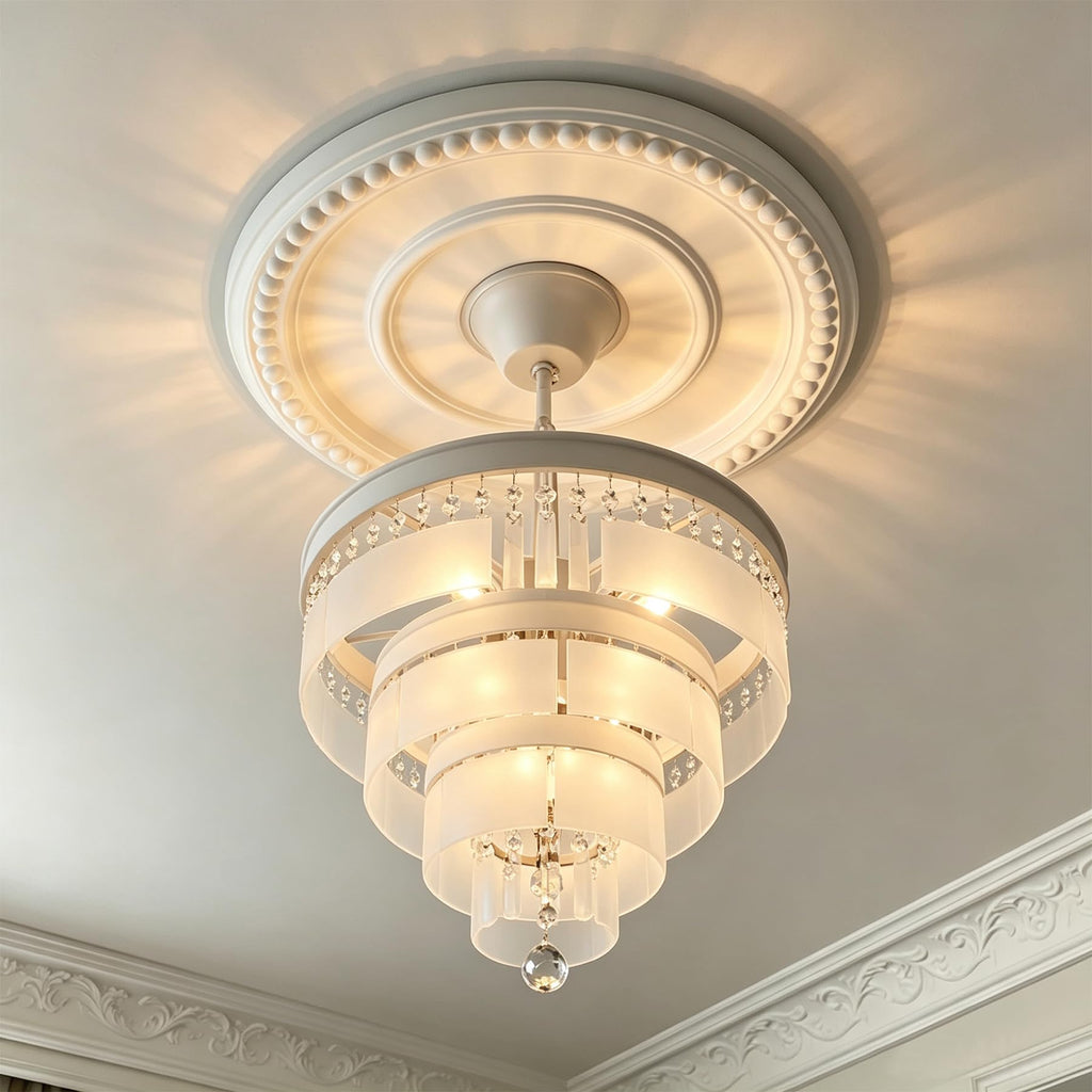 12-1/2" OD x 3-15/16" ID x 1-3/8"P Beaded Round Ceiling Medallion,Primed PU Foam Ceiling Trim for Chandeliers