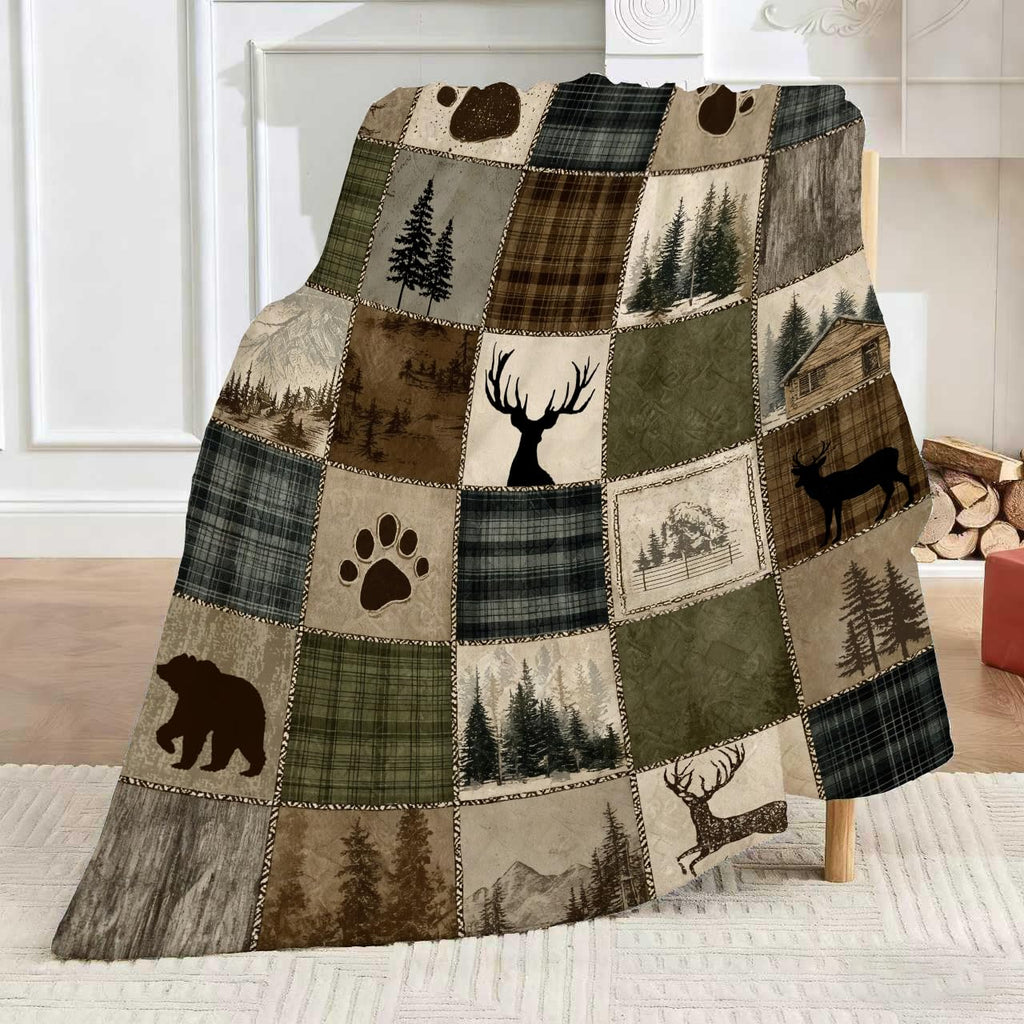 Rustic Cabin Forest Vintage Patchwork Plaid Blanket, 60x80 Inch