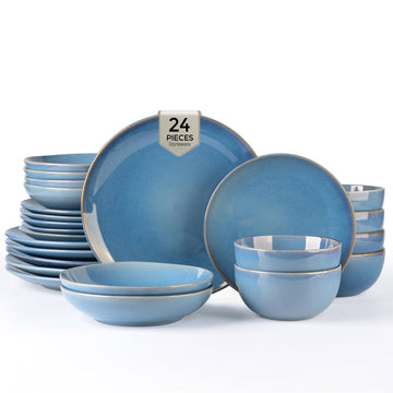 Dinnerware Sets for 6, 24 Pieces Ceramic Plates and Bowls Set
