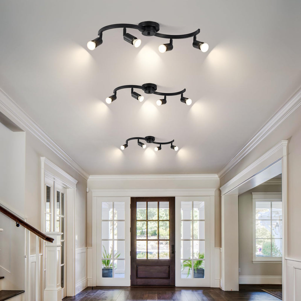4 Light Track Lighting Fixtures,Kitchen Lighting Fixtures Ceiling with Rotatable Light Head,Black Ceiling Spotlight