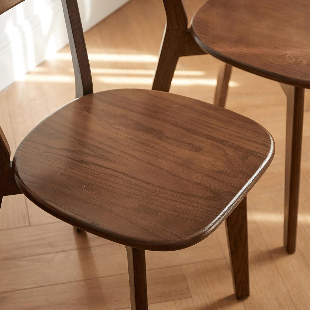 Mid Century Modern Walnut Dining Chairs Set of 4, FAS-Grade Solid Oak All Hardwood Frame, Armless & Curved Back