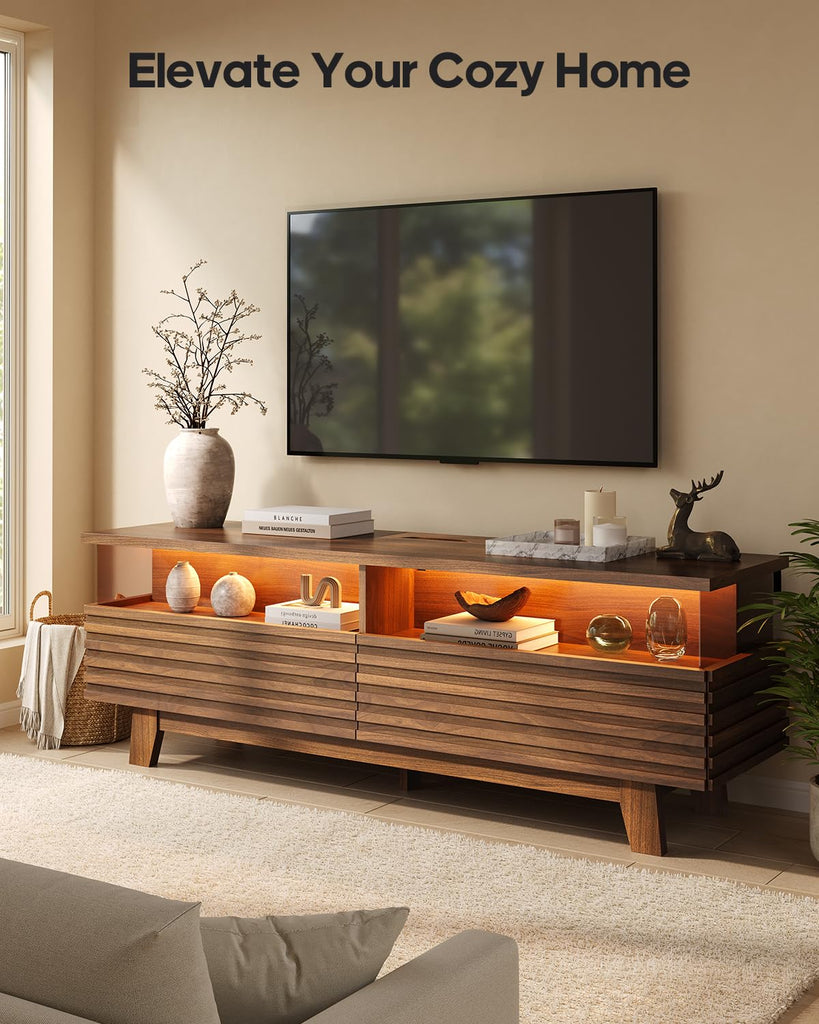 TV Stand with Cable Management, LED, Power Station (Walnut, 59")