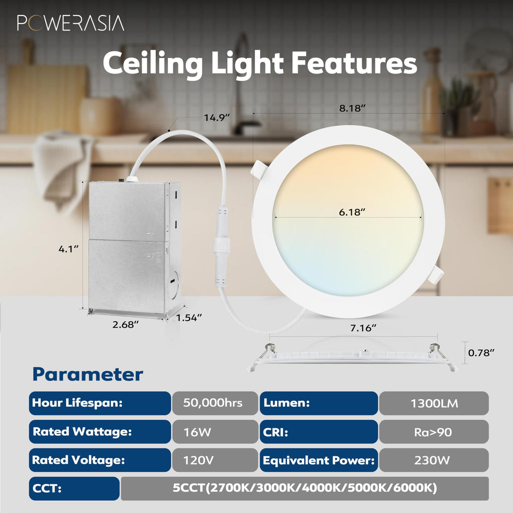 2 Pack 7 Inch LED Recessed Lighting, 5CCT Canless Wafer, White