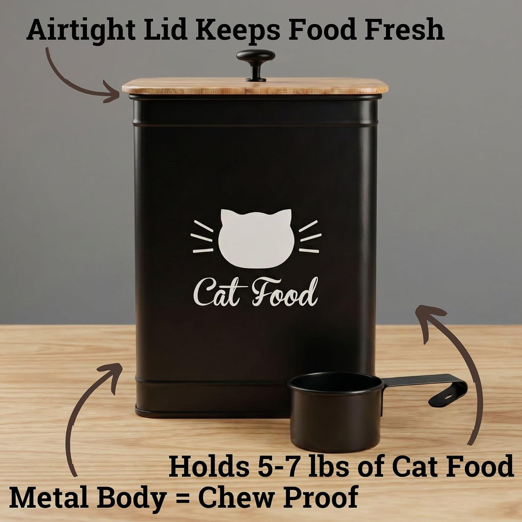 Cat Food Container with Scoop 5-7 lb (25 Cup), with Airtight Bamboo Lid