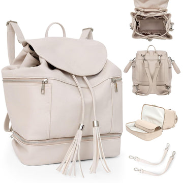 Collective Journey Pearl Vegan Leather Diaper Bag Backpack | Elegant, Multifunctional, Travel Diaper Bag