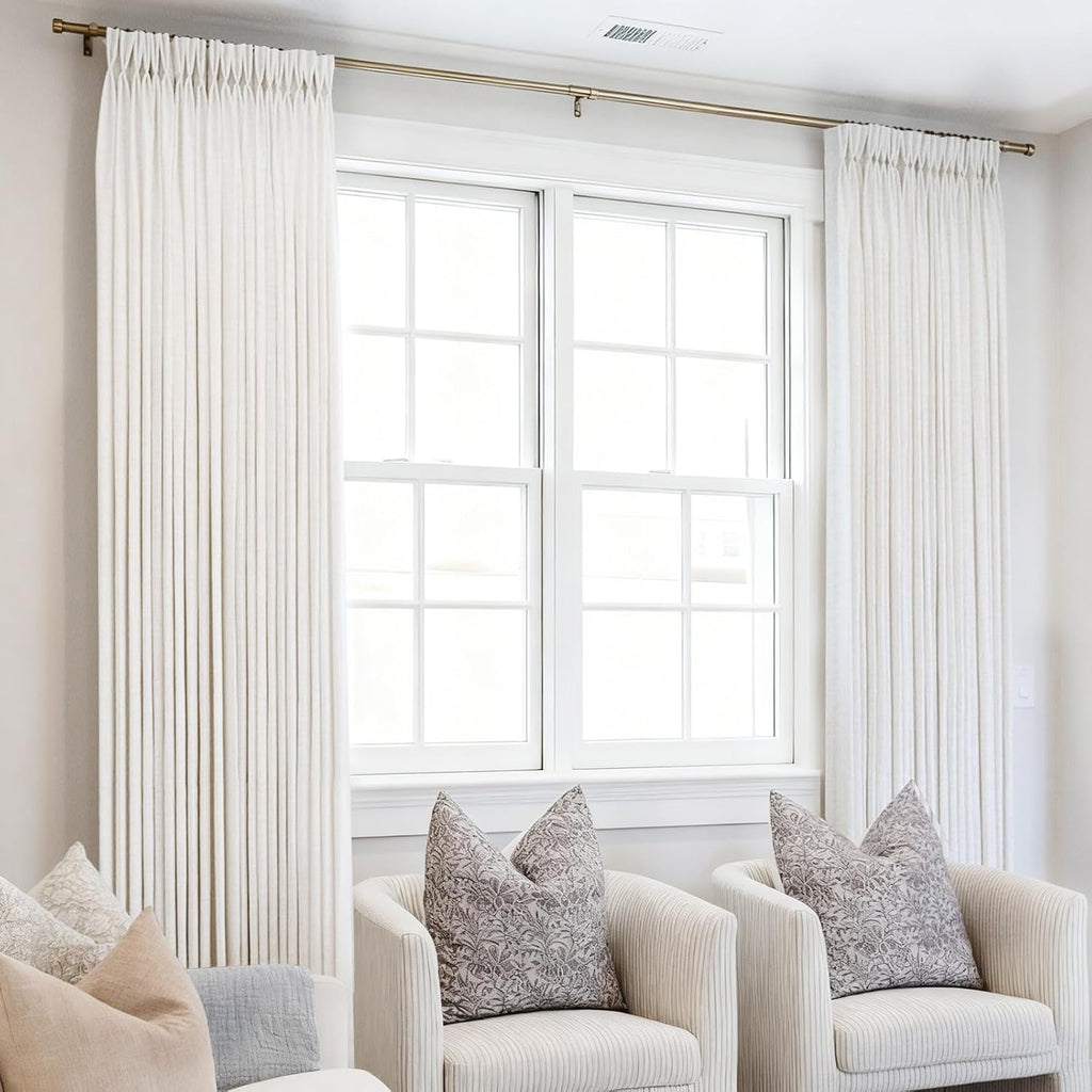 Memory Trained Pinch Pleated Linen Curtains with Hooks Living Room Semi Sheer Light Filtering Curtains 84 inch Long