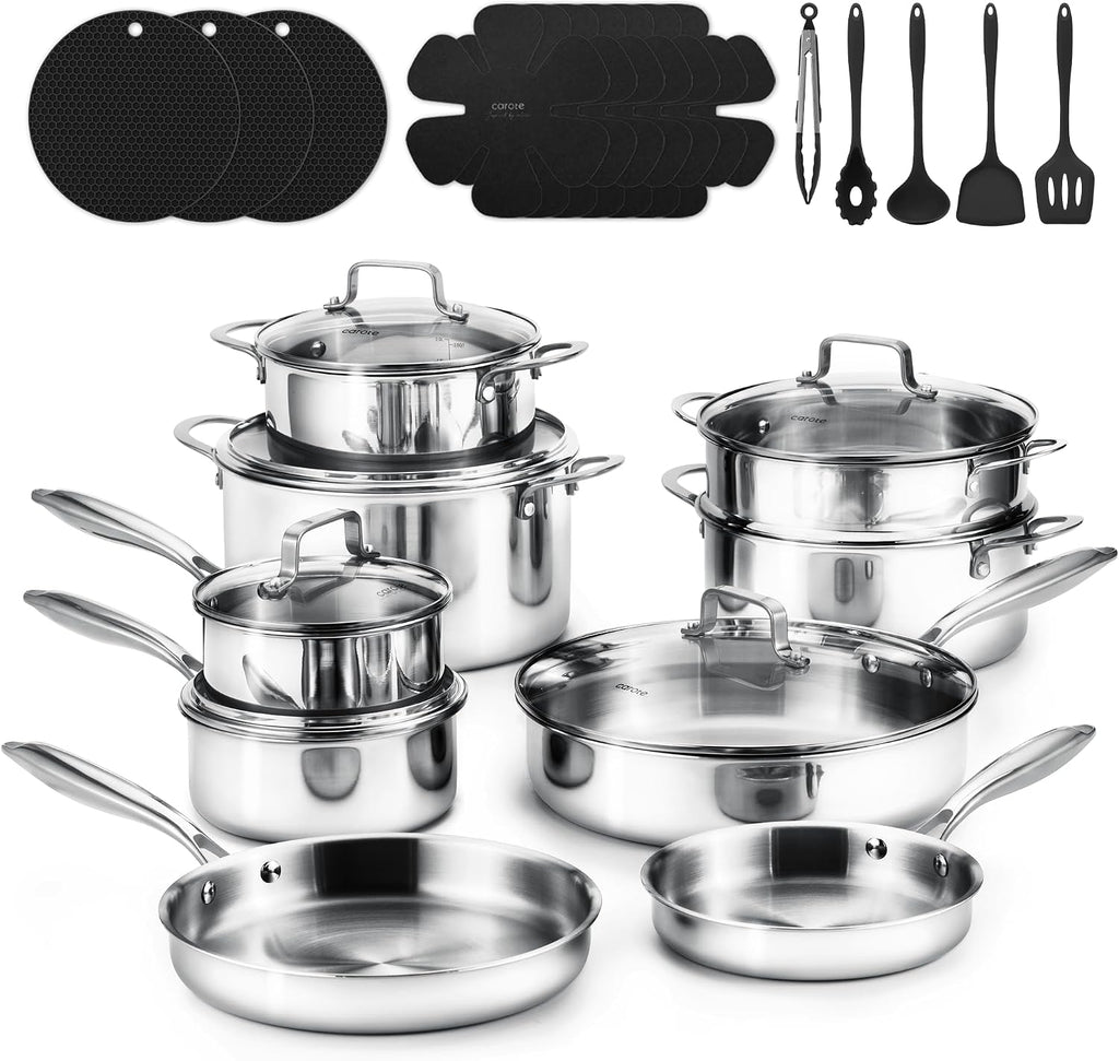 30 PCS Tri-Ply Stainless Steel Cookware Set, Pots and Pans Set, Non Toxic Induction Kitchen Cooking Sets, Cookware