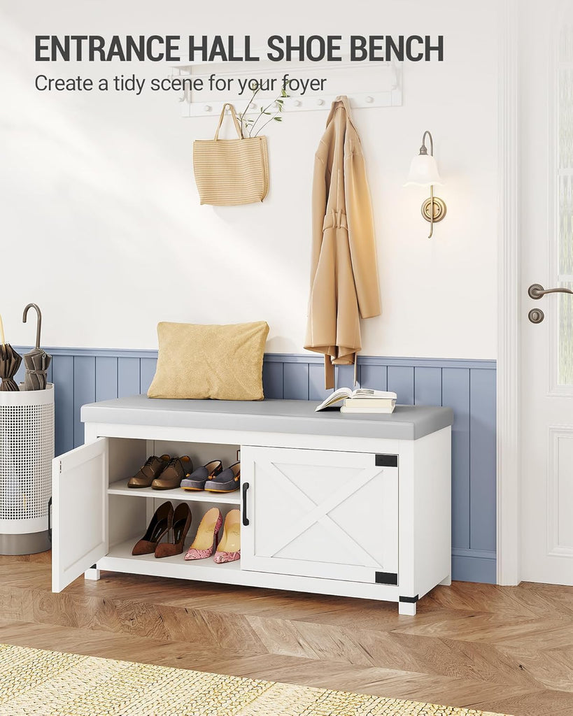 39.4" Shoe Storage Bench, with Soft Padded Seat Cushion & Doors