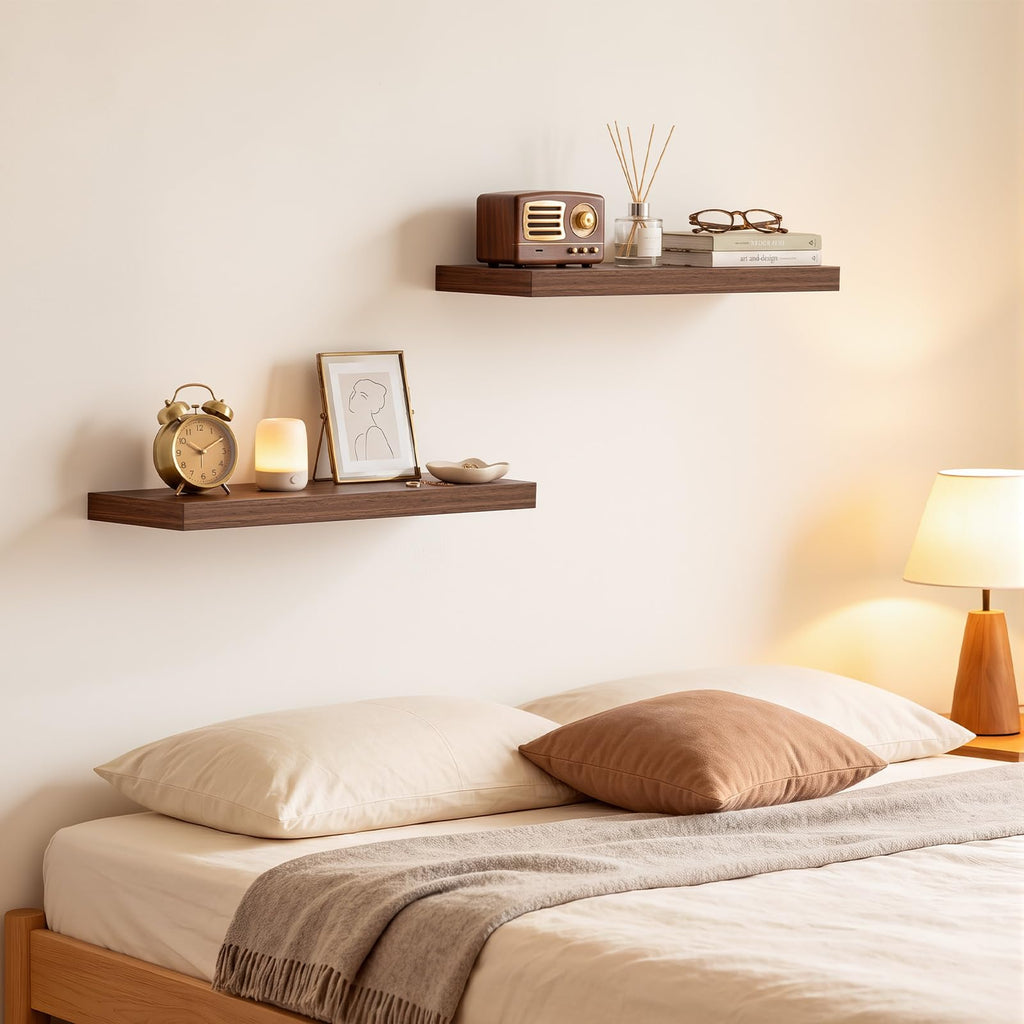 Walnut-Like Floating Shelves 22.5in, 2 Pack, Wall Mounted Wall Decor