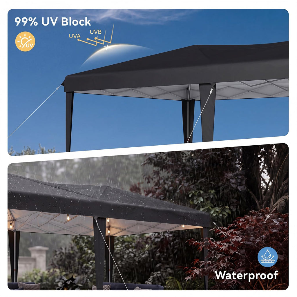 10x20 Pop Up Canopy Tent with Sidewalls, One-Push Instant Setup Waterproof Outdoor Canopy, 3 Adjustable Height