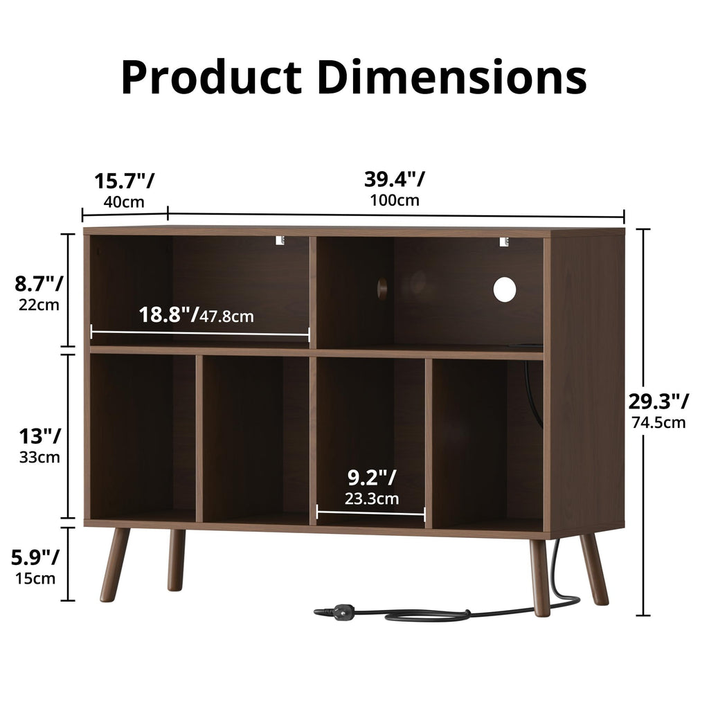 Record Player Stand with Vinyl Storage Cabinet, Wood Turntable Table Open Shelf Holder Up to 350 Albums Cube Storage