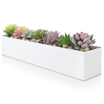 Modern White Rectangle Planter Box, 16" Metal Planter Perfect for Succulent, Narrow Box for Table or Window Sill