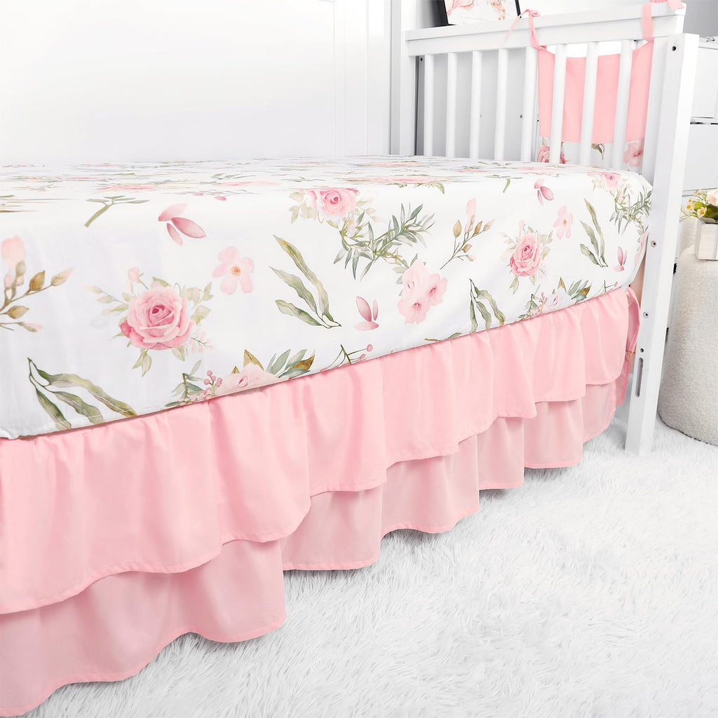 4 Pcs Pink Crib Bedding Set for Girls, Castle Baby Crib Comforter